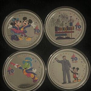 Disneyland 70th Celebration Medallion Set Mickey Minnie Walt Disney